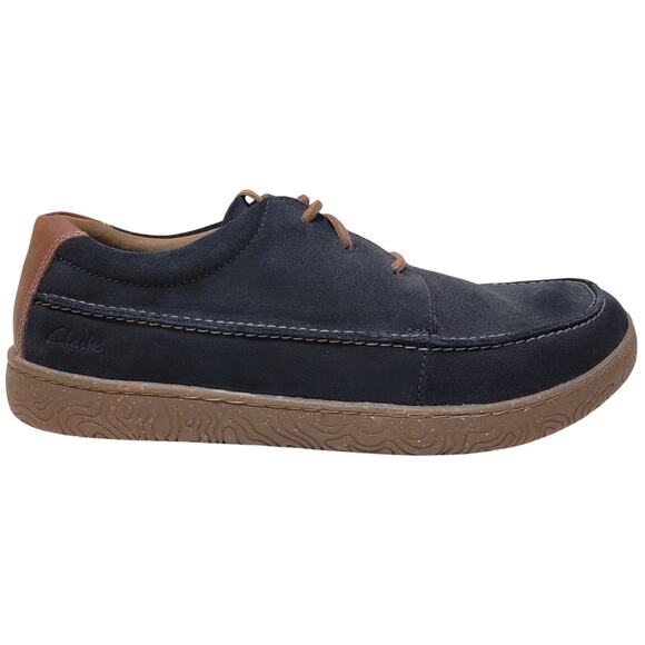 Clarks Men Hodson Moc Toe Casual Derby Oxfords Size US 12W Navy Blue Suede